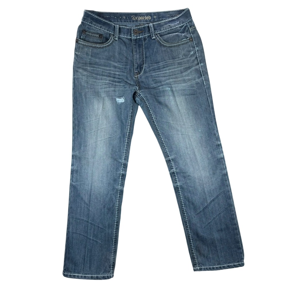 Y2k Departed Jeans‎ Mens 33x30 Denim Medium Wash Blue Jeans Boot Cut Embroidered
